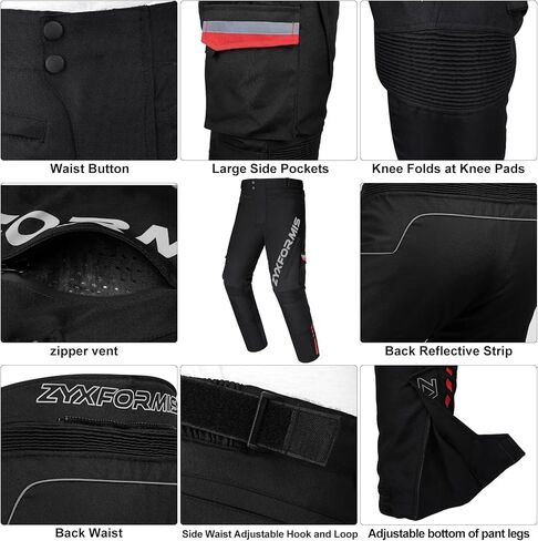 Mens Motorbike Protective Trousers Waterproof Pants Windproof Removable Armour Biker Pant with Removable Cotton Lining Black in Kuwait