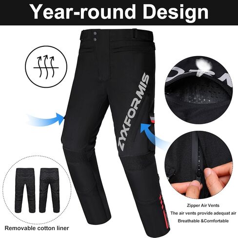 Mens Motorbike Protective Trousers Waterproof Pants Windproof Removable Armour Biker Pant with Removable Cotton Lining Black in Kuwait