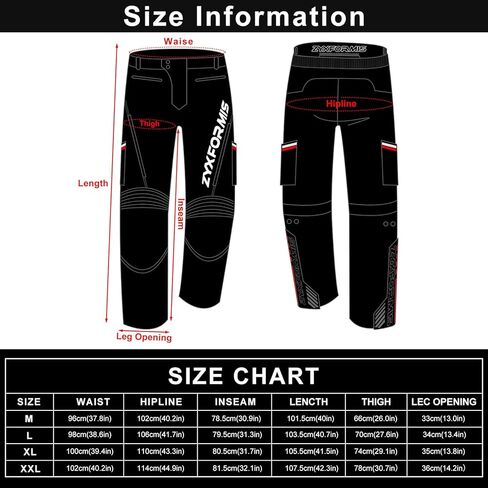 Mens Motorbike Protective Trousers Waterproof Pants Windproof Removable Armour Biker Pant with Removable Cotton Lining Black in Kuwait