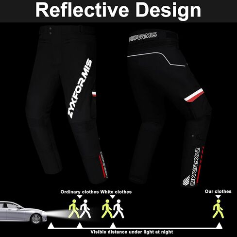 Mens Motorbike Protective Trousers Waterproof Pants Windproof Removable Armour Biker Pant with Removable Cotton Lining Black in Kuwait