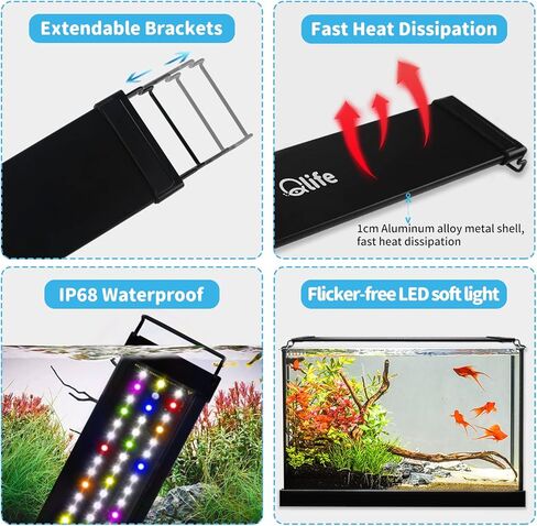 Full-Spectrum LED Aquarium Light: 24/7 Lighting Cycle & DIY Mode Fish Tank Light with Timer - 18W Aquarium Tank Light Adjustable Brightness with 7 Colors & Extendable Bracket for 18-24 Inch Tank in Kuwait