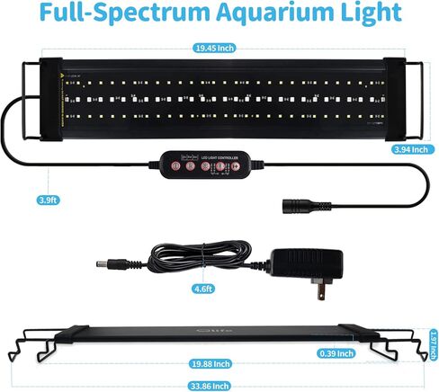 Full-Spectrum LED Aquarium Light: 24/7 Lighting Cycle & DIY Mode Fish Tank Light with Timer - 18W Aquarium Tank Light Adjustable Brightness with 7 Colors & Extendable Bracket for 18-24 Inch Tank in Kuwait