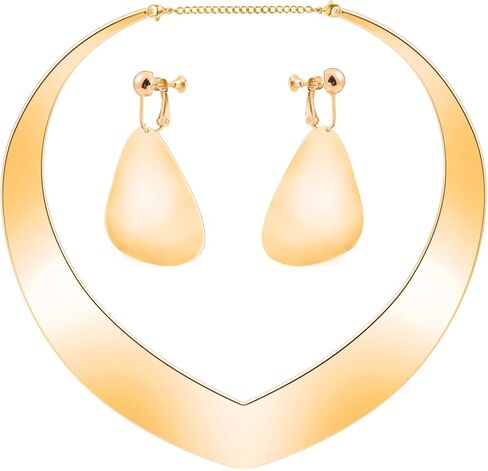 مجموعة أقراط وقلادة ذهبية غير مثقوبة، مشبك على الأقراط ذات الياقة المريلة وقلادة بسيطة مجوهرات تتدلى أقراط كبيرة على شكل دمعة لإكسسوارات الأميرة ياسمين للنساء in Kuwait