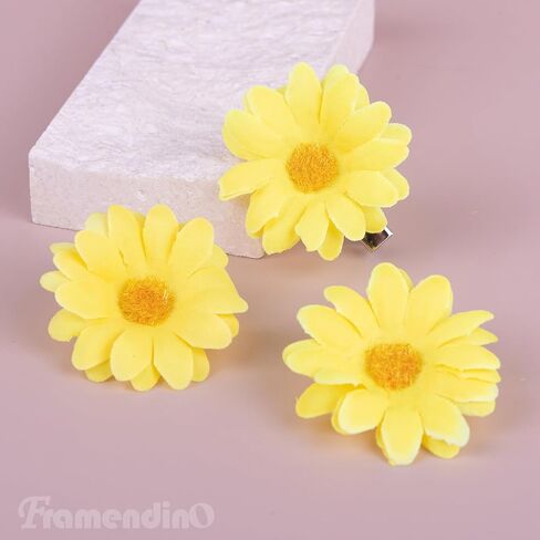Framendino, 12 Pack Yellow Daisy Clip Flower Clips Small Sunflower Hairpins Bridal Accessories for Women Girls Beach Wedding Decor in Saudi Arabia