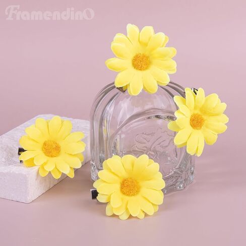 Framendino, 12 Pack Yellow Daisy Clip Flower Clips Small Sunflower Hairpins Bridal Accessories for Women Girls Beach Wedding Decor in Saudi Arabia