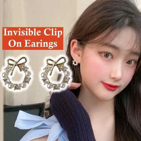 Flower Invisible Clip On Earrings For Women Dangle White Rose Blue Light Purple Floral Pearl Comfortable Non Pierced Clip-on Earrings in Kuwait