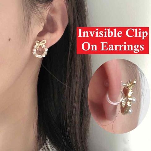 Flower Invisible Clip On Earrings For Women Dangle White Rose Blue Light Purple Floral Pearl Comfortable Non Pierced Clip-on Earrings in Kuwait