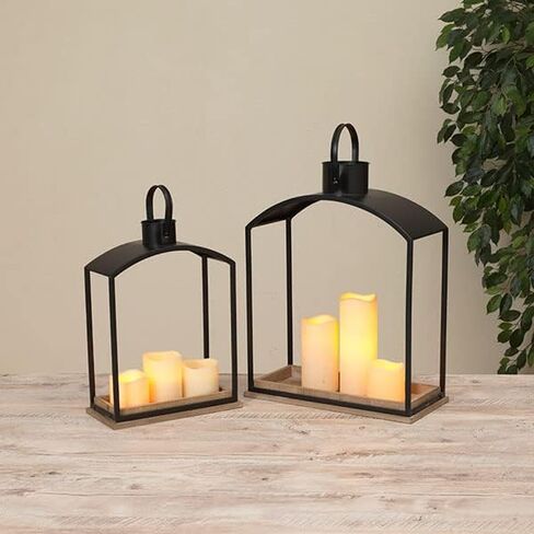 Gerson International Wood and Metal Candle Lanterns, Set of 2, 21.4-Inches Tall in Kuwait