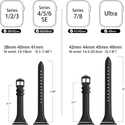 WFEAGL Leather Bands Compatible with Apple Watch Band 38mm 40mm 41mm 42mm 44mm 45mm 49mm Women, Top Grain Leather Strap Slim & Thin Replacement Wristband for iWatch Band Ultra2 Ultra SE & Series 9 8 7 6 5 4 3 2 1 in Kuwait