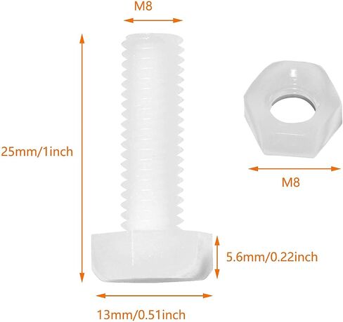 20 Pair M8x25mm White Nylon Hex Bolts Plastic Hex Nuts Full Thread Hex Head Screws and Nuts Set in Saudi Arabia
