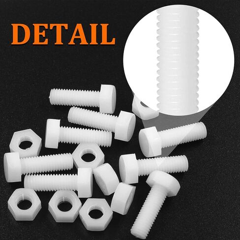 20 Pair M8x25mm White Nylon Hex Bolts Plastic Hex Nuts Full Thread Hex Head Screws and Nuts Set in Saudi Arabia
