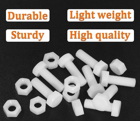 20 Pair M8x25mm White Nylon Hex Bolts Plastic Hex Nuts Full Thread Hex Head Screws and Nuts Set in Saudi Arabia