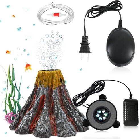 Aquarium Bubble Light Fish Tank Bubbler Lamp Fish Tank Oxygenation Device with 6 LEDs, Volcanic Stone Landscaping with Trachea, Aquarium and Fish Tank Decoration Kit in Saudi Arabia