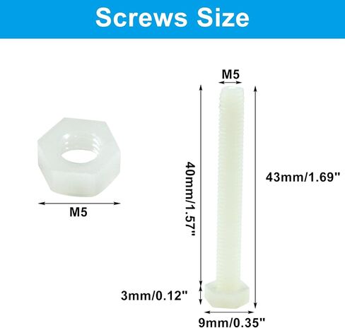 20 Pair M8x25mm White Nylon Hex Bolts Plastic Hex Nuts Full Thread Hex Head Screws and Nuts Set in Saudi Arabia