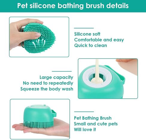 فرشاة حمام للكلاب والقطط، مشط سيليكون للعناية بالحيوانات الأليفة، شامبو للاستحمام، موزع تدليك، فرشاة استحمام للكلاب والقطط ذات الشعر القصير والطويل (أزرق على شكل قلب) in Kuwait