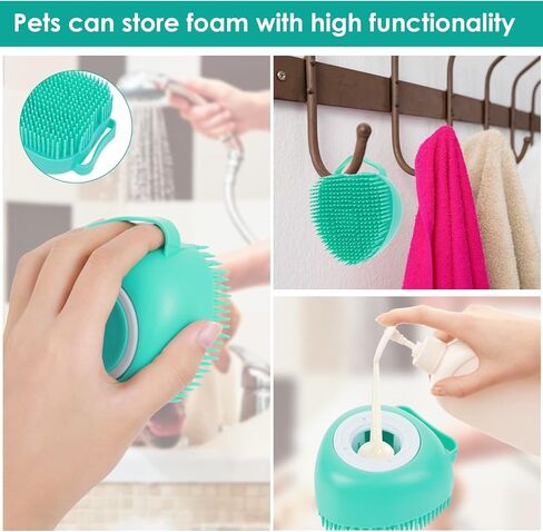 فرشاة حمام للكلاب والقطط، مشط سيليكون للعناية بالحيوانات الأليفة، شامبو للاستحمام، موزع تدليك، فرشاة استحمام للكلاب والقطط ذات الشعر القصير والطويل (أزرق على شكل قلب) in Kuwait