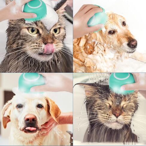 فرشاة حمام للكلاب والقطط، مشط سيليكون للعناية بالحيوانات الأليفة، شامبو للاستحمام، موزع تدليك، فرشاة استحمام للكلاب والقطط ذات الشعر القصير والطويل (أزرق على شكل قلب) in Kuwait