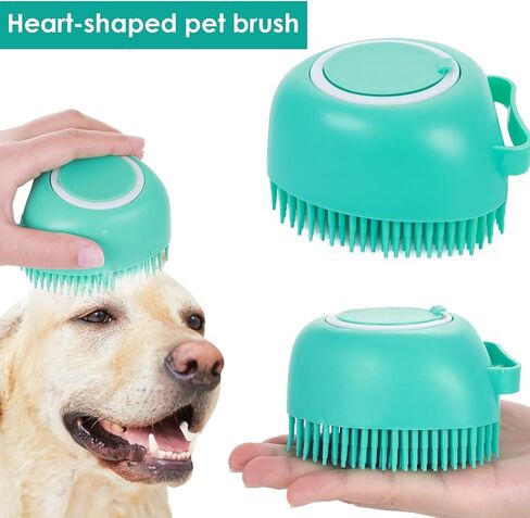 فرشاة حمام للكلاب والقطط، مشط سيليكون للعناية بالحيوانات الأليفة، شامبو للاستحمام، موزع تدليك، فرشاة استحمام للكلاب والقطط ذات الشعر القصير والطويل (أزرق على شكل قلب) in Kuwait