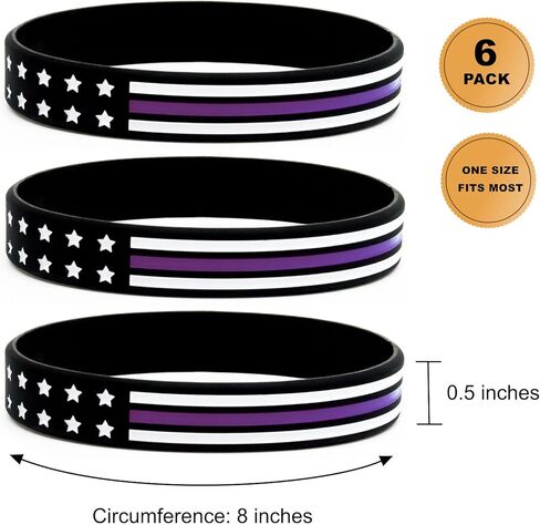Thin Purple Line Flag Bracelets (6-pack) - Security Guard Gifts and Accessories, Apparel Gear For Security Guards and Security Professionals - Bulk Pack of 6 Silicone Rubber Wristbands for in Kuwait