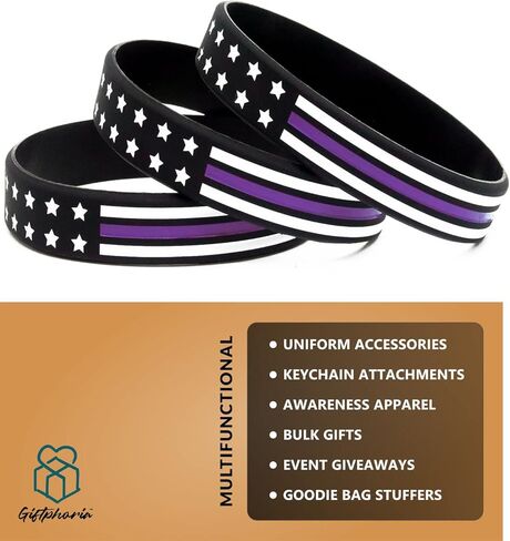 Thin Purple Line Flag Bracelets (6-pack) - Security Guard Gifts and Accessories, Apparel Gear For Security Guards and Security Professionals - Bulk Pack of 6 Silicone Rubber Wristbands for in Kuwait