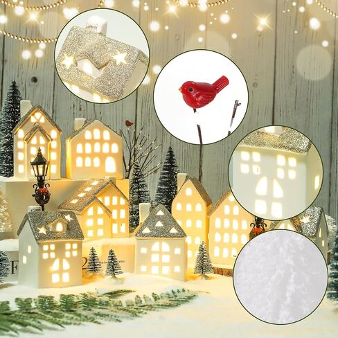 29Pcs Ceramic Christmas Village Set with Tea Light Christmas Pine Trees Xmas Street Lamp White Porcelain House Mantle Tabletop Christmas Decoration(Built in LR44) in Saudi Arabia