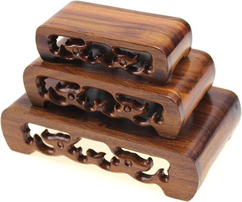 أثاث شرقي، خشب الورد الصيني، خشب الماجوني الصلب، حامل عرض خشبي صغير، قاعدة خشبية مستطيلة الشكل مع 3 قطع منحوتة تُباع حسب المجموعة (خشب الورد (3 قطع/مجموعة)) in Kuwait