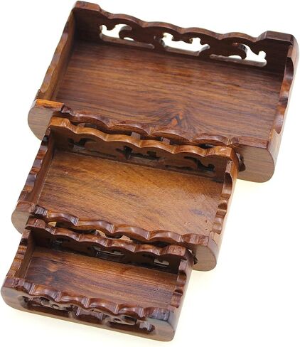 أثاث شرقي، خشب الورد الصيني، خشب الماجوني الصلب، حامل عرض خشبي صغير، قاعدة خشبية مستطيلة الشكل مع 3 قطع منحوتة تُباع حسب المجموعة (خشب الورد (3 قطع/مجموعة)) in Kuwait