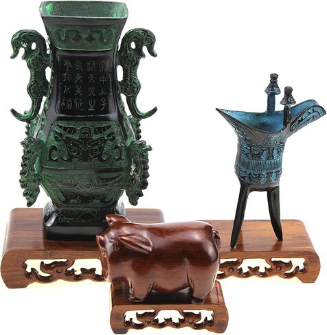 أثاث شرقي، خشب الورد الصيني، خشب الماجوني الصلب، حامل عرض خشبي صغير، قاعدة خشبية مستطيلة الشكل مع 3 قطع منحوتة تُباع حسب المجموعة (خشب الورد (3 قطع/مجموعة)) in Kuwait