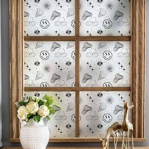 DKTIE 14 Patterns Window Privacy Film Frosted Glass Window Film Sun Blocking Window Tinting Film Static Cling Bathroom Door Covering Heat Blocker Decorative Sticker (CTBLT191, 35.4 x 78.7 Inch) in Kuwait