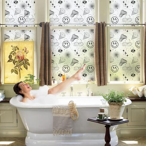DKTIE 14 Patterns Window Privacy Film Frosted Glass Window Film Sun Blocking Window Tinting Film Static Cling Bathroom Door Covering Heat Blocker Decorative Sticker (CTBLT191, 35.4 x 78.7 Inch) in Kuwait