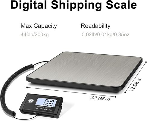 QP Shipping Scale, 440 lb/0.35 oz High Accuracy Digital Postal Scale, Postage Scale, Hold/Tare Function, Auto Off LCD Display, Lightweight Scale for Packages/Luggage/Pet, Battery & AC Adapter Included in Saudi Arabia