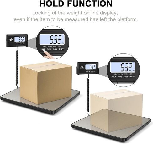 QP Shipping Scale, 440 lb/0.35 oz High Accuracy Digital Postal Scale, Postage Scale, Hold/Tare Function, Auto Off LCD Display, Lightweight Scale for Packages/Luggage/Pet, Battery & AC Adapter Included in Saudi Arabia
