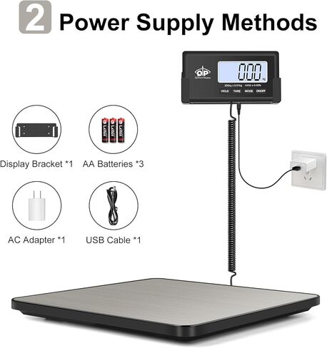 QP Shipping Scale, 440 lb/0.35 oz High Accuracy Digital Postal Scale, Postage Scale, Hold/Tare Function, Auto Off LCD Display, Lightweight Scale for Packages/Luggage/Pet, Battery & AC Adapter Included in Saudi Arabia