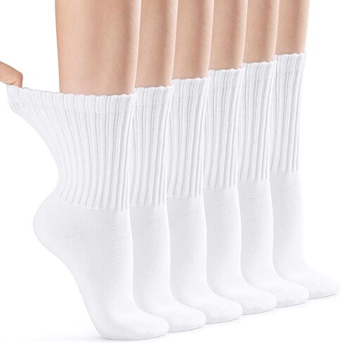 White Crew Socks for Women: 6 Pairs Cotton Casual Calf Socks in Kuwait