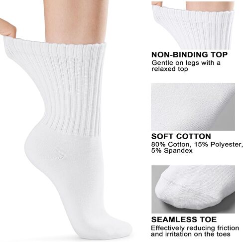 White Crew Socks for Women: 6 Pairs Cotton Casual Calf Socks in Kuwait