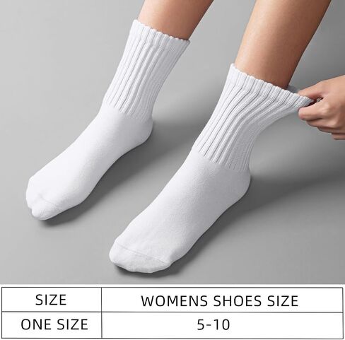 White Crew Socks for Women: 6 Pairs Cotton Casual Calf Socks in Kuwait