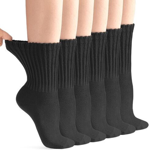 White Crew Socks for Women: 6 Pairs Cotton Casual Calf Socks in Kuwait