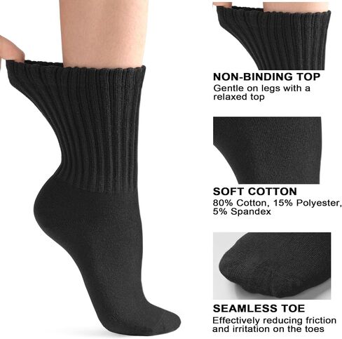 White Crew Socks for Women: 6 Pairs Cotton Casual Calf Socks in Kuwait