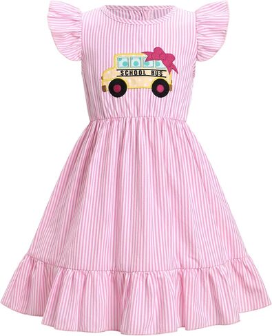 IMEKIS Toddler Kids Girls Back to School Dress Ruffle Sleeve Plaid Embroidered Kindergarten Outfit 3-8T in Saudi Arabia