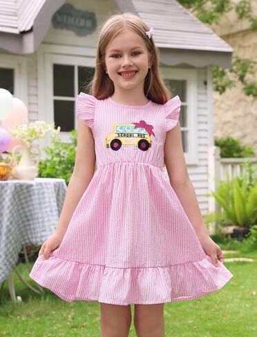 IMEKIS Toddler Kids Girls Back to School Dress Ruffle Sleeve Plaid Embroidered Kindergarten Outfit 3-8T in Saudi Arabia