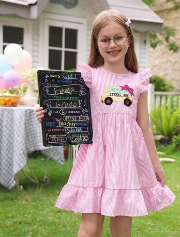 IMEKIS Toddler Kids Girls Back to School Dress Ruffle Sleeve Plaid Embroidered Kindergarten Outfit 3-8T in Saudi Arabia