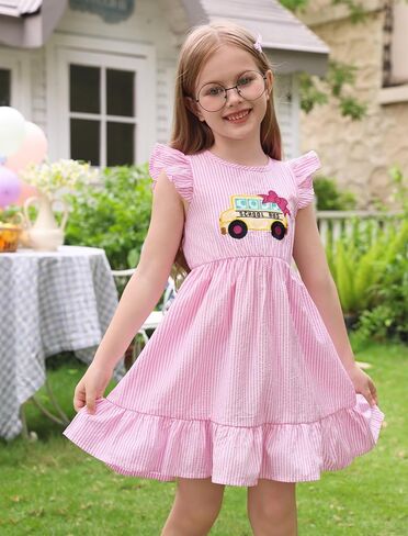 IMEKIS Toddler Kids Girls Back to School Dress Ruffle Sleeve Plaid Embroidered Kindergarten Outfit 3-8T in Saudi Arabia