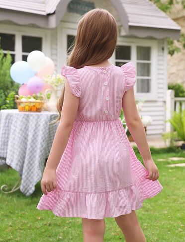 IMEKIS Toddler Kids Girls Back to School Dress Ruffle Sleeve Plaid Embroidered Kindergarten Outfit 3-8T in Saudi Arabia