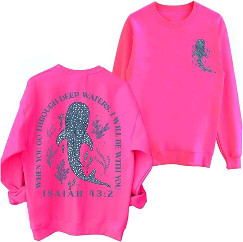 Whale Shark Sweatshirt Women Men When You Go Through Deep Waters Shirt Christian Bible Verse Isaiah 43 2 Shirt in Saudi Arabia