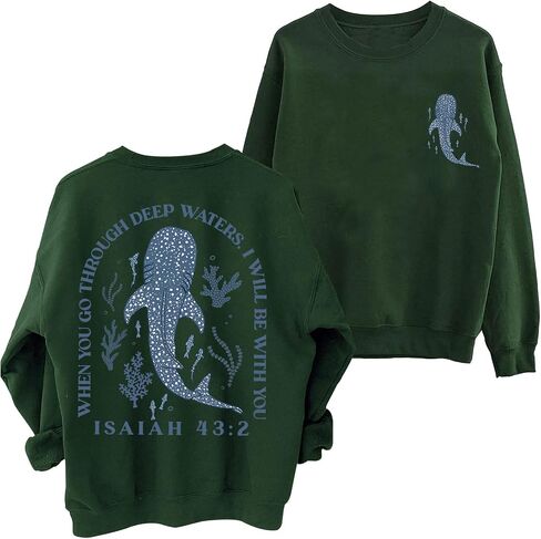 Whale Shark Sweatshirt Women Men When You Go Through Deep Waters Shirt Christian Bible Verse Isaiah 43 2 Shirt in Saudi Arabia