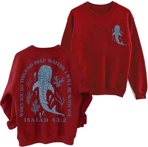 Whale Shark Sweatshirt Women Men When You Go Through Deep Waters Shirt Christian Bible Verse Isaiah 43 2 Shirt in Saudi Arabia