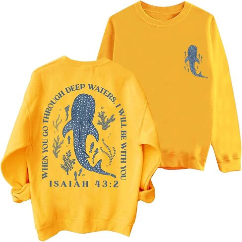 Whale Shark Sweatshirt Women Men When You Go Through Deep Waters Shirt Christian Bible Verse Isaiah 43 2 Shirt in Saudi Arabia