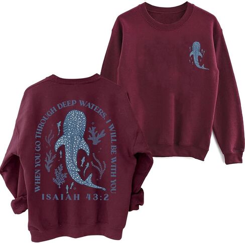 Whale Shark Sweatshirt Women Men When You Go Through Deep Waters Shirt Christian Bible Verse Isaiah 43 2 Shirt in Saudi Arabia