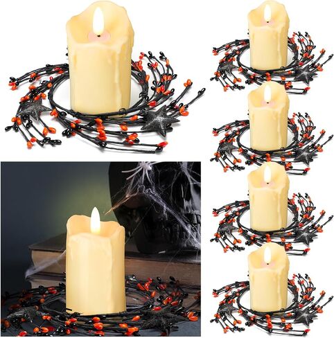 4 Pcs Mini Wreath Red White Blue Star Berry Candle Rings Patriotic 4th of July Candle Rings Mixed Berries Pip Berry Candle Holder Small Wreath 4 inch Center for Pillar Candle Table Centerpiece in Saudi Arabia