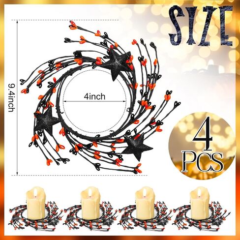 4 Pcs Mini Wreath Red White Blue Star Berry Candle Rings Patriotic 4th of July Candle Rings Mixed Berries Pip Berry Candle Holder Small Wreath 4 inch Center for Pillar Candle Table Centerpiece in Saudi Arabia